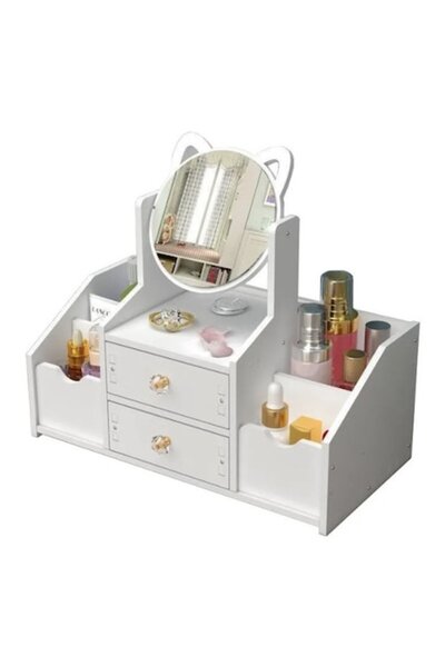 OEM Jewelry and makeup accessories box, round mirror, White