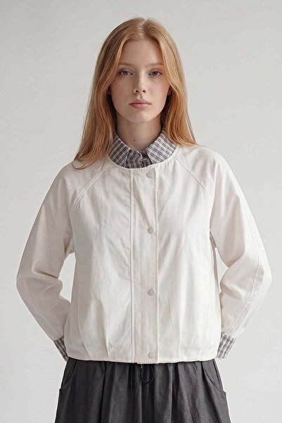 Levidor Off-White Plaid Shirt Collar Jacket