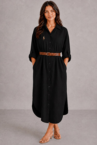Cassime Women's Black Long Shirt Muslin 100% Cotton Oversize Dress - Without ...