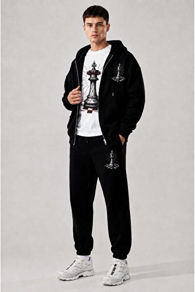 LUNAVISTA Men's Printed Oversize Zipper Hooded Sweatshirt, Crew Neck T-Shirt ...