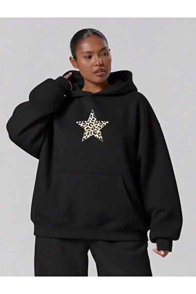 BENROMA 3 Yarn Combed Cotton Plus Size Leopard Star Printed Unisex Sweatshirt...