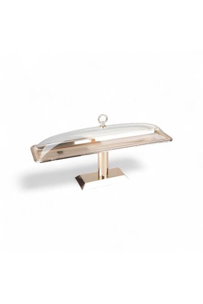 SOLETER Fobi Cake Plate With Stand and Acrylic Lid - Gold - Medium - Rectangular