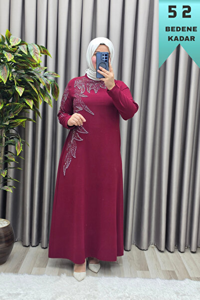 Elmas Tesettür Women's Clothing Plus Size Leaf Stone Embellished Sleeve and F...