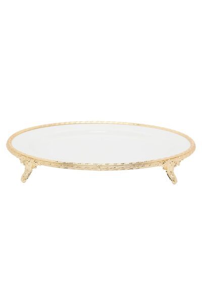 SOLETER Deluxe Oval Melamine Plate with Ornate Gold Metal Frame & Legs, White...