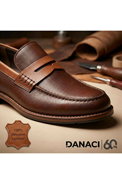 DANACI Erkek Hakiki Deri Bağcıksız Penny Loafer Klasik Ayakkabı Kösele 8004