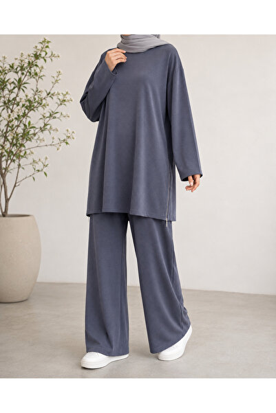 Lunsera Store Two-Sided Zipper Detail Long Trousers Suit - Anthracite