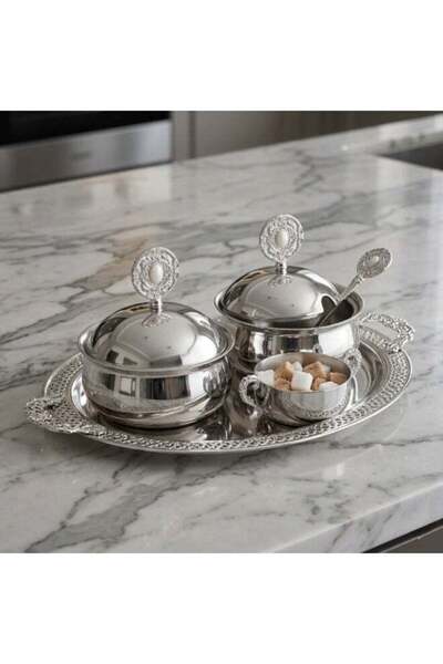 SOLETER Collection Silver Dates Bowl with Pearl White Gem Lid Handle 12cm - P...