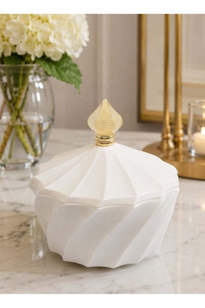 SOLETER Deluxe Acrylic Round Date Bowl with Stand, White/Gold