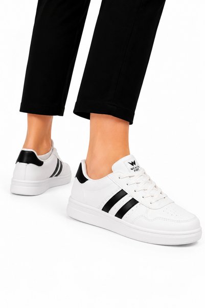 Jagulep Unisex Skin Poly Sole Sneaker Shoes White - Black