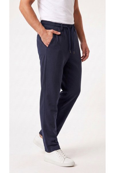 BADESSA Men's Navy Blue Trousers Regular Fit Lycra Casual Jogger with Lace-Up Waist and Elastic Belt Suitable for Daily Use