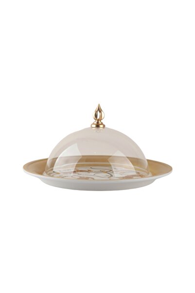 SOLETER Cake Serving Plate 36cm Transparent/Gold - Round Luxury Acrylic Tray ...