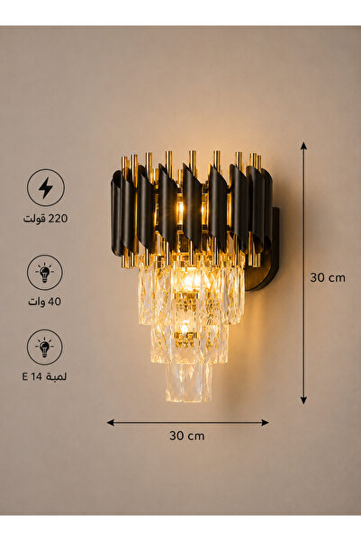 best power ابليك حائط ديكور كريستال أسود مع ذهبي للإضاءة الداخلية وغرف الضيوف