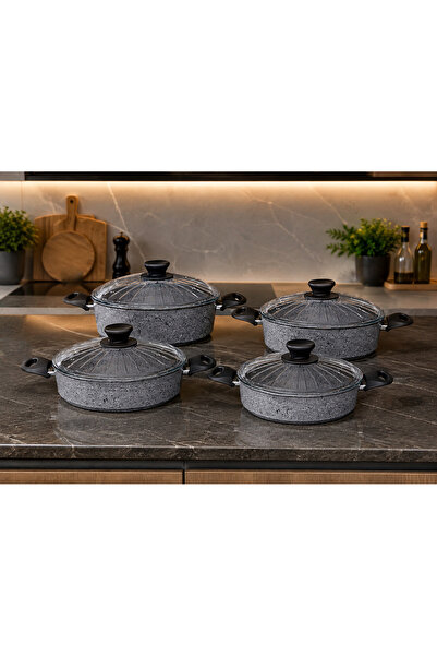 Gelincik Granit Ezme Basık Tencere Seti 24cm-28cm-30cm-32cm Pilav ve Karnıyar...