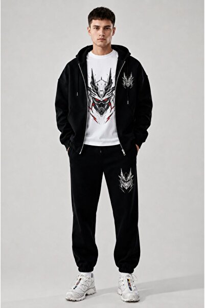 LUNAVISTA Men's Printed Oversize Zipper Hooded Sweatshirt, Crew Neck T-Shirt ...