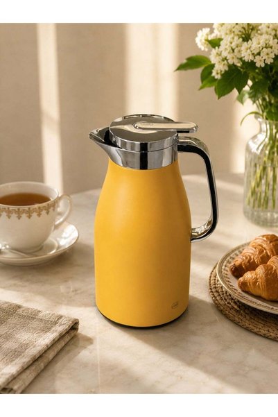 SOLETER Karwan Press Thermos 1 Liter Yellow - Stainless Steel Coffee Pot with...
