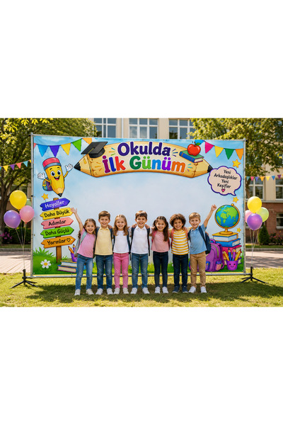 toreksan reklam Okulda İlk Günüm Branda 100x150 cm | Okul Açılışı Fotoğraf Çe...