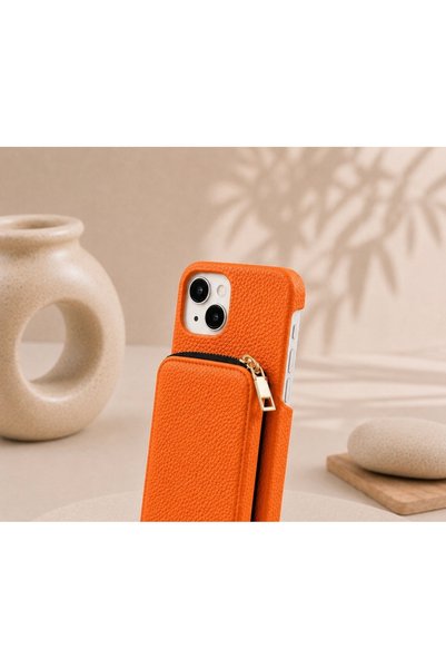 botyco iPhone 15 (6.1 Inch) Compatible Premium Lux Leather Case with Open Sides, Slim Design, Wallet, Zipper, Card Holder, Crossbody Neck Strap, and Drawstring Strap