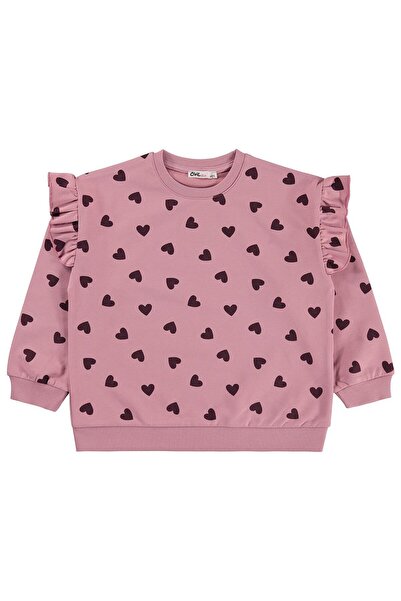 Civil Girls Heart Patterned Sweatshirt for 6-9 Years Old - Pink