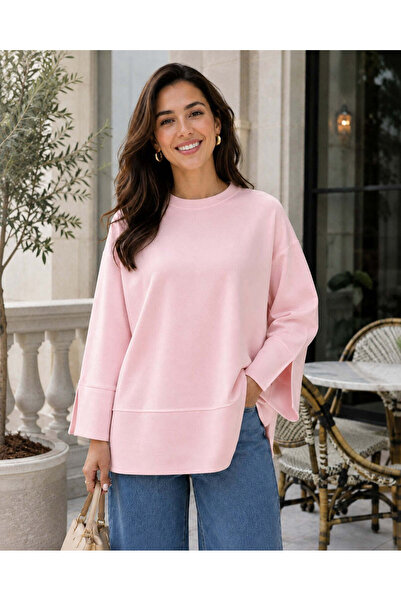 unika boutique بلوزة نسائية فضفاضة بأكمام طويلة وفتحة جانبية كبيرة الحجم