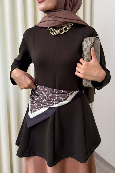 Salih Çelebi Belted Peplum Blouse 0040 - Dark Brown