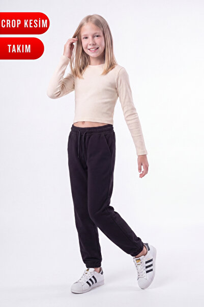 FYK KİDS Girl's Ribbed Crop Top and Sweatpants Set