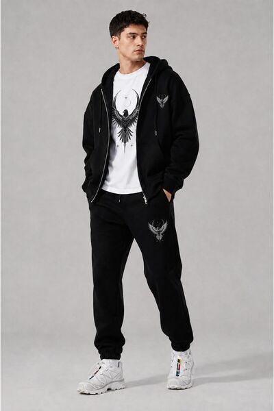 LUNAVISTA Men's Printed Oversize Zipper Hooded Sweatshirt, Crew Neck T-Shirt ...