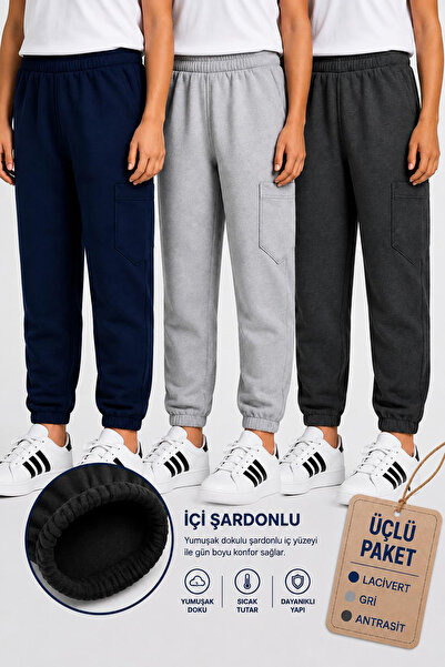twins tailors Unisex 3-Pack Navy Blue-Anthracite-Grey Children's Sweatpants w...