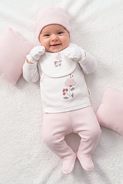 Bebitof Flower Embroidered Baby Girl 5-Piece Hospital Outfit Set