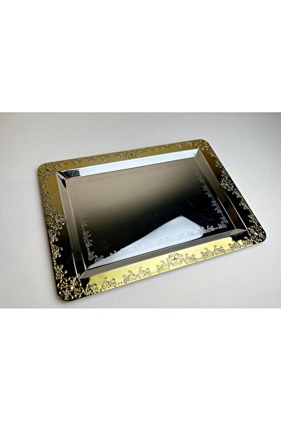 SOLETER Serving Tray Silver & Gold 36x26cm – Small Rectangular Metal Tray wit...