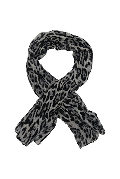 GIFT-ME.GR Γυναικείο λεπτό φουλάρι, με animal print, λεοπάρ - ανοιχτό γκρι