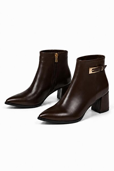 Solo Bag Women's Leather Casual Ankle Buckle Detailed Pointed Toe Thick Heele...