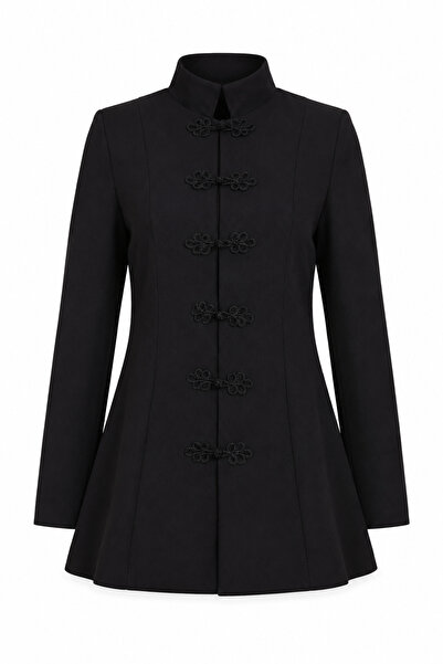 Lovelyİstanbul Fancy Buttoned Padded Woven Jacket Laz0016 Black
