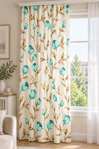 Vendini Spring-Bringing Background Curtain for Your Home with Light Green Flo...