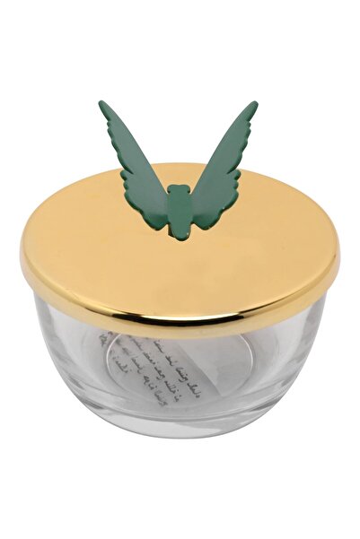 SOLETER Storage Bowl with Butterfly Lid Design – Glass & Acrylic, Green/Gold,...