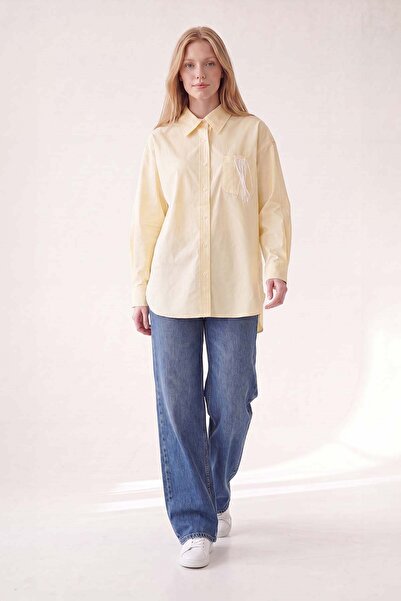 Levidor Yellow poplin shirt with tassel detail
