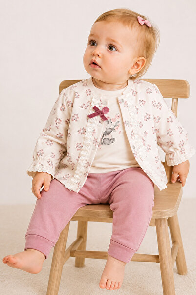 Rocha Baby Baby Girl Panda Printed Floral 3-Piece Set with Ruffle Detail Card...