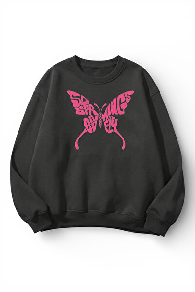 uyguntarz Unisex Soft Textured Butterfly Printed Design Oversize 3 Thread Cre...