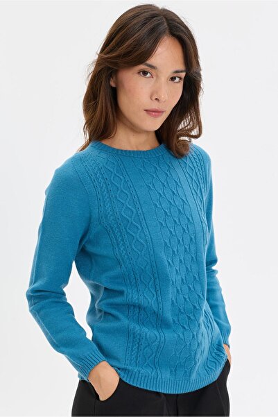 Desen Triko Women's Crew Neck Pullover Sweater A.Petrol
