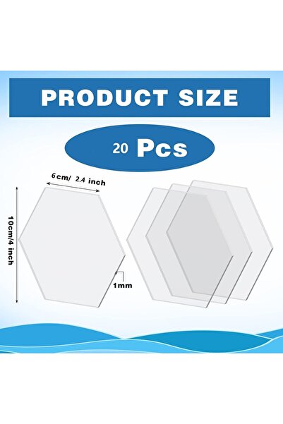 Rassam Al Khaleej Pack of 20 Clear Acrylic Sheets, 4 Inch Transparent Hexagon...