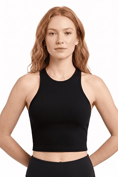 hadiora Top crop cu bretele late și decolteu halter, negru, pentru femei