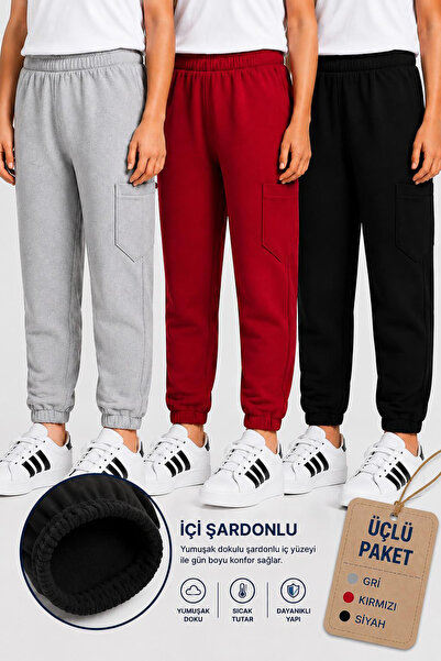 twins tailors Unisex 3-Pack Gray-Black-Red Children's Sweatpants with Elastic...
