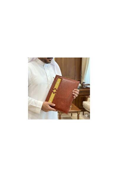 AMAD CRAFT Luxury brown folder made of recycled leather, decorated with handm...