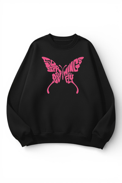 uyguntarz Unisex Soft Textured Butterfly Printed Design Oversize 3 Thread Cre...
