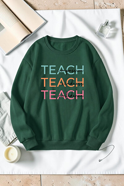 uyguntarz Unisex Teach Printed Crew Neck Sweatshirt
