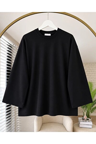 Giyim Gezegeni Black Women's Hijab Tunic Combed Cotton Blouse Oversize Loose ...