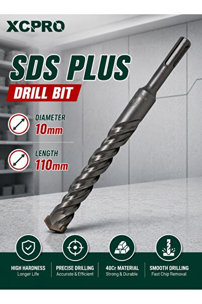 XCPRO مثقاب SDS Plus، مثقاب مطرقي، مثقاب خرساني - 10x110 مم برأس كربيد، ساق S...