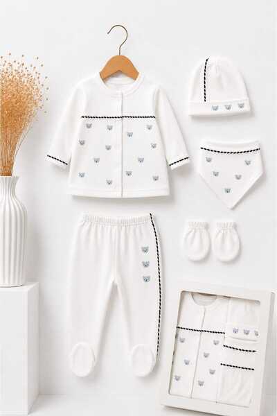 LİLİYUM Baby Boy 5-Piece Hospital Discharge Set 100% Cotton Newborn Baby Clot...