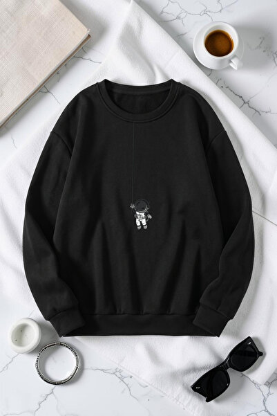 uyguntarz Unisex Astronaut Printed Crew Neck Sweatshirt