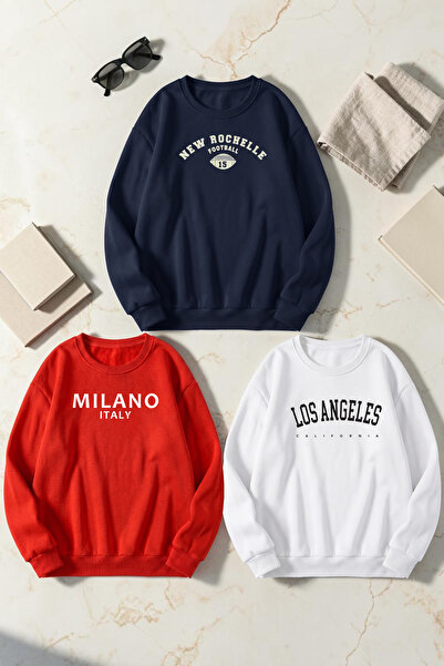 uyguntarz Unisex Mixed Printed Crew Neck Sweatshirt Set – Pack of 3