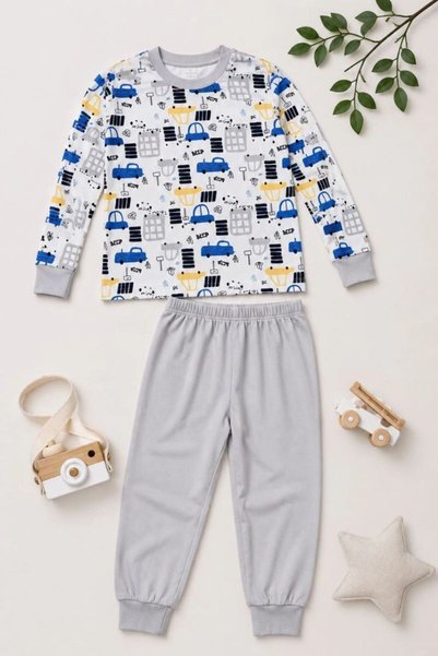 Generic Brand Boys' Premium Combed Cotton Long Sleeve Patterned Pajama Set 2-...